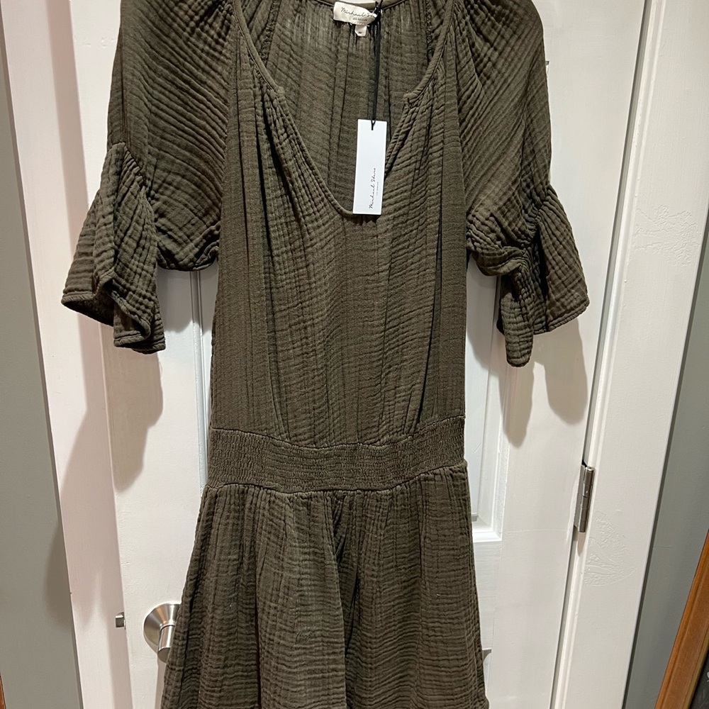 Michael Stars Olive Textured V-Neck Midi Dress